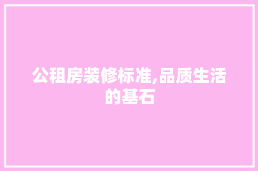 公租房装修标准,品质生活的基石 室内设计