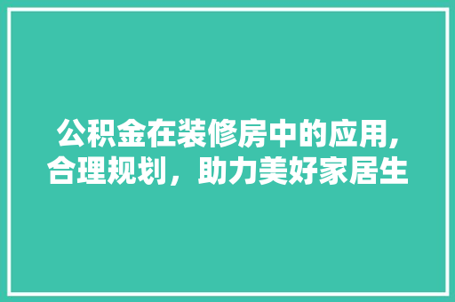 公积金在装修房中的应用,合理规划，助力美好家居生活 软装设计