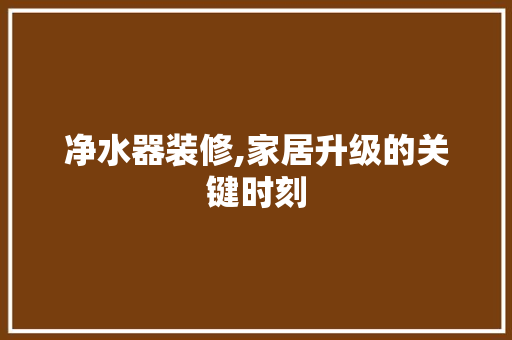 净水器装修,家居升级的关键时刻 家居装修
