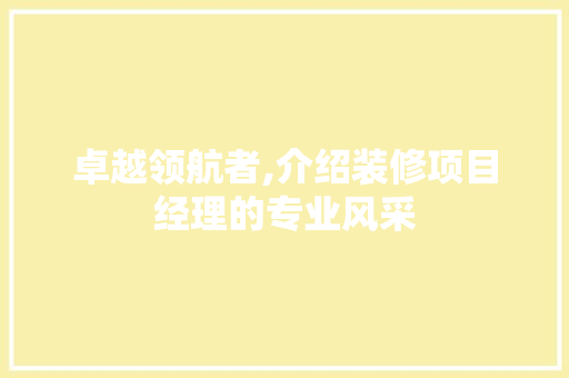 卓越领航者,介绍装修项目经理的专业风采