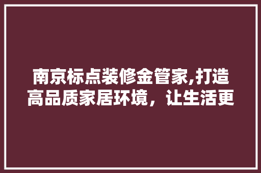 南京标点装修金管家,打造高品质家居环境，让生活更美好