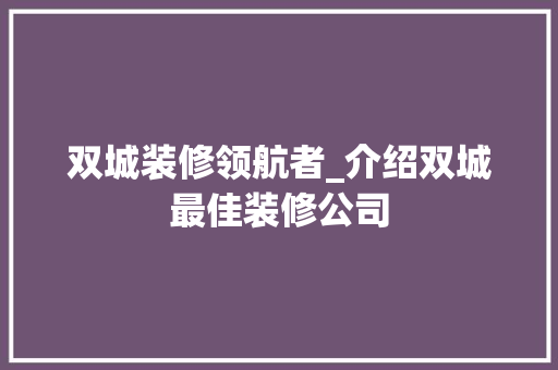 双城装修领航者_介绍双城最佳装修公司 家居装修