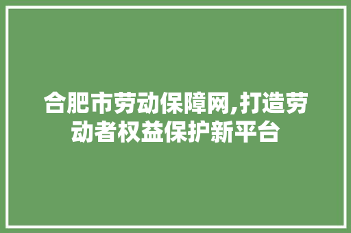 合肥市劳动保障网,打造劳动者权益保护新平台