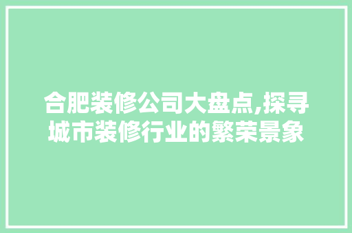 合肥装修公司大盘点,探寻城市装修行业的繁荣景象 现代风格装饰