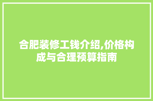 合肥装修工钱介绍,价格构成与合理预算指南 室内设计