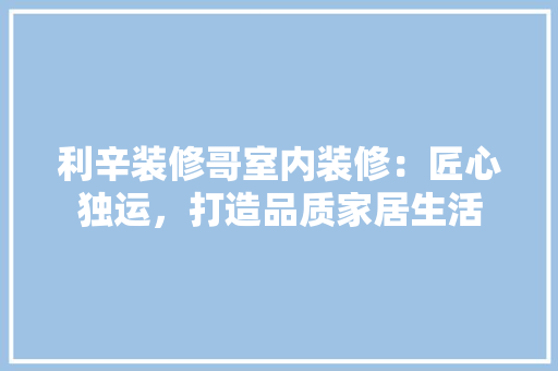 利辛装修哥室内装修：匠心独运，打造品质家居生活 家居装修