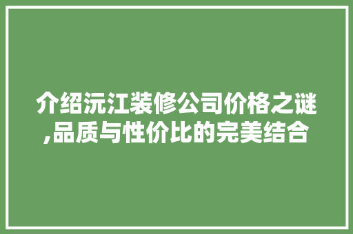 介绍沅江装修公司价格之谜,品质与性价比的完美结合 现代风格装饰
