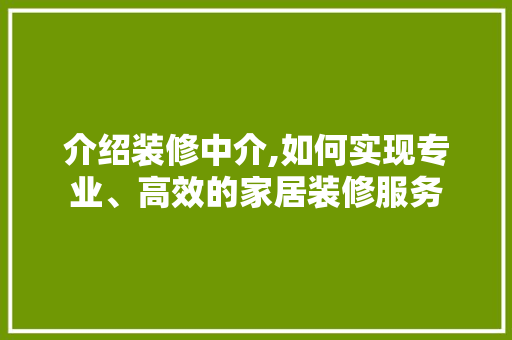 介绍装修中介,如何实现专业、高效的家居装修服务 中式风格装饰