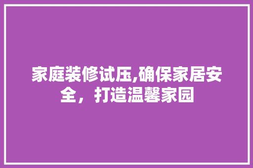 家庭装修试压,确保家居安全，打造温馨家园