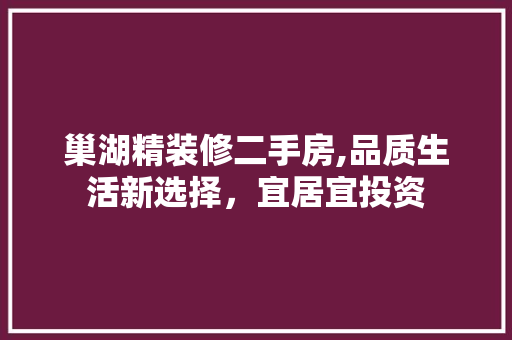 巢湖精装修二手房,品质生活新选择，宜居宜投资
