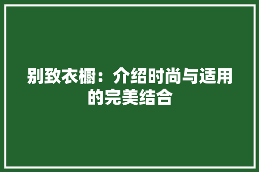 别致衣橱：介绍时尚与适用的完美结合
