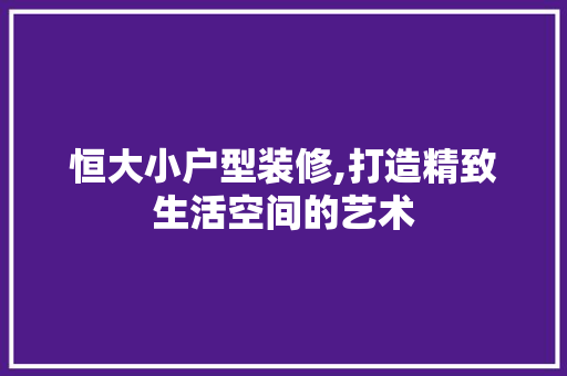 恒大小户型装修,打造精致生活空间的艺术