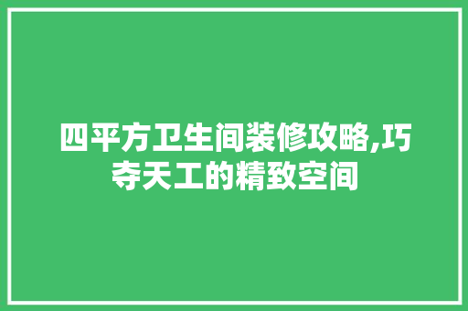 四平方卫生间装修攻略,巧夺天工的精致空间