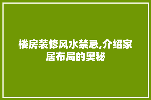 楼房装修风水禁忌,介绍家居布局的奥秘 木雕艺术