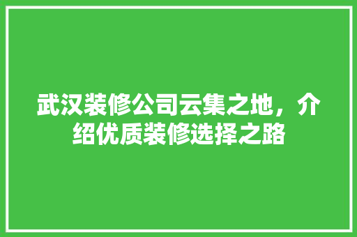 武汉装修公司云集之地，介绍优质装修选择之路 家居装修
