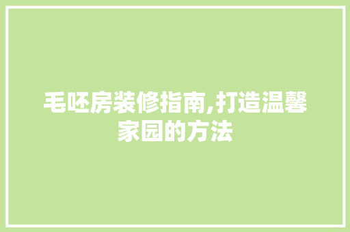 毛呸房装修指南,打造温馨家园的方法 现代风格装饰