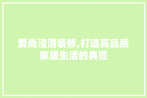 爱尚泾渭装修,打造高品质家居生活的典范 软装设计