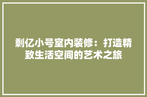 剩亿小号室内装修：打造精致生活空间的艺术之旅 家居装修