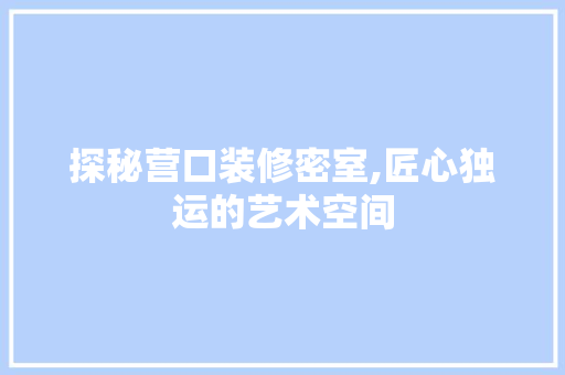 探秘营口装修密室,匠心独运的艺术空间