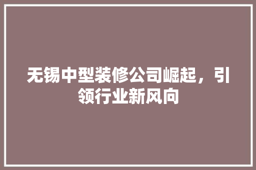 无锡中型装修公司崛起，引领行业新风向 家居装修