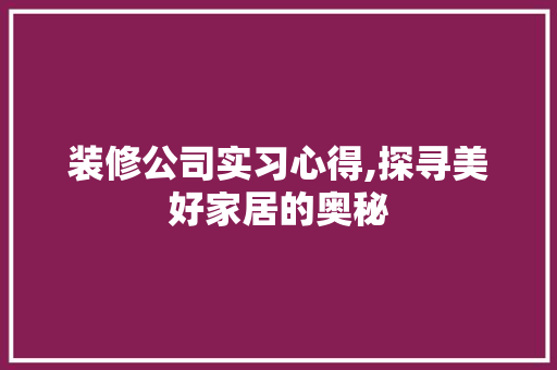 装修公司实习心得,探寻美好家居的奥秘 软装设计