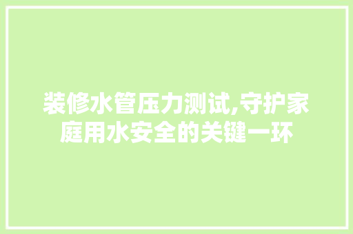 装修水管压力测试,守护家庭用水安全的关键一环 室内设计
