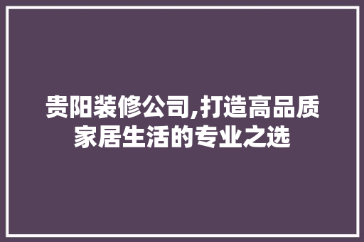 贵阳装修公司,打造高品质家居生活的专业之选