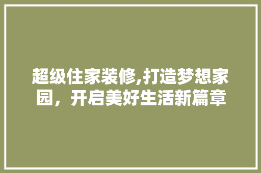 超级住家装修,打造梦想家园，开启美好生活新篇章 室内设计