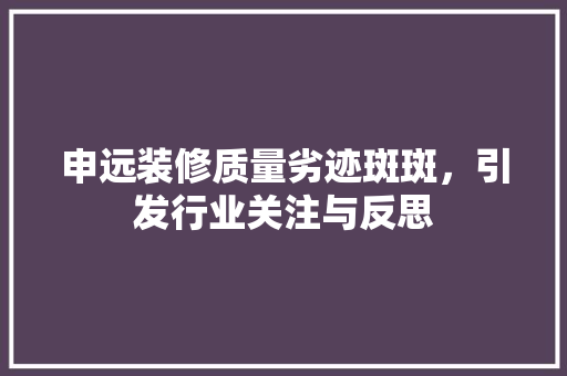 申远装修质量劣迹斑斑，引发行业关注与反思 现代风格装饰