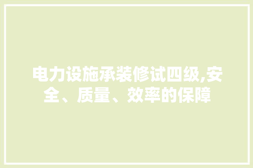 电力设施承装修试四级,安全、质量、效率的保障