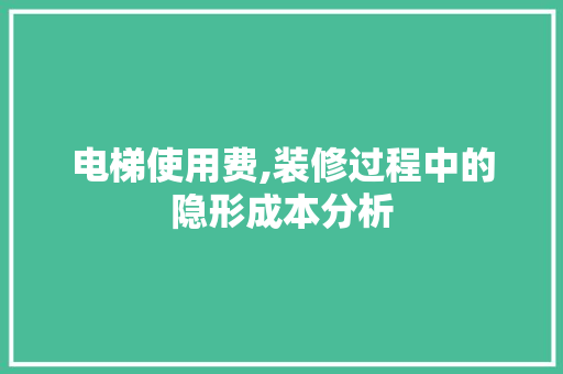 电梯使用费,装修过程中的隐形成本分析 木雕艺术