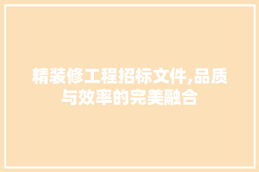 精装修工程招标文件,品质与效率的完美融合 软装设计