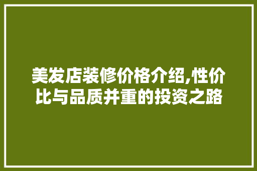 美发店装修价格介绍,性价比与品质并重的投资之路 家居装修
