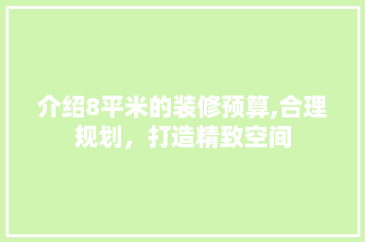 介绍8平米的装修预算,合理规划，打造精致空间 家居装修