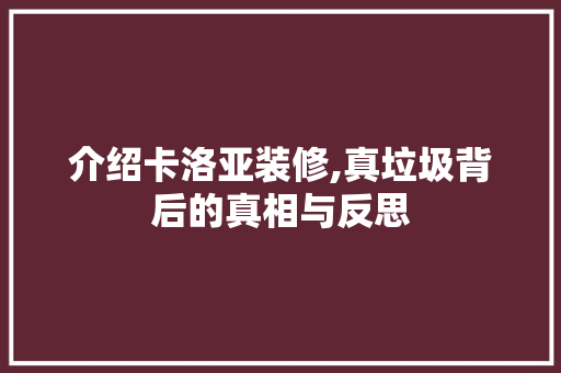 介绍卡洛亚装修,真垃圾背后的真相与反思