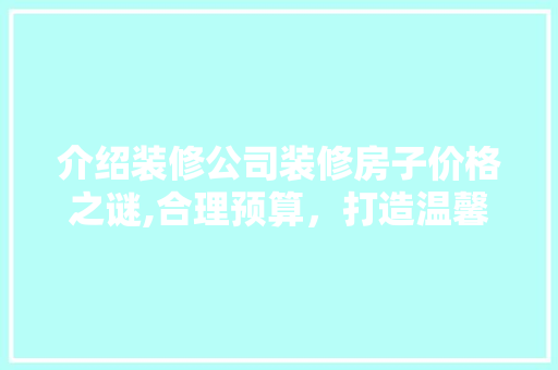 介绍装修公司装修房子价格之谜,合理预算，打造温馨家园 卧室装修