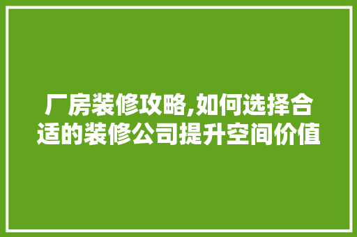 厂房装修攻略,如何选择合适的装修公司提升空间价值 家居装修