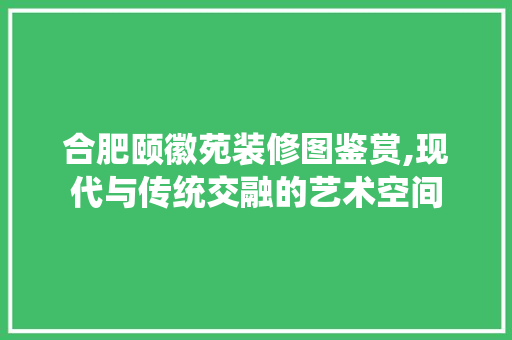 合肥颐徽苑装修图鉴赏,现代与传统交融的艺术空间 室内设计