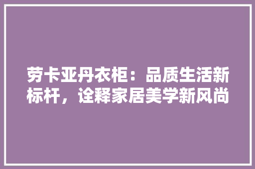 劳卡亚丹衣柜：品质生活新标杆，诠释家居美学新风尚 家居装修