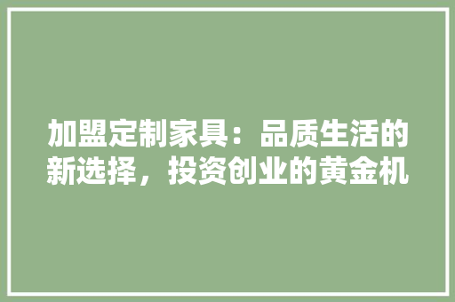 加盟定制家具：品质生活的新选择，投资创业的黄金机遇 家居装修