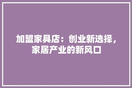 加盟家具店：创业新选择，家居产业的新风口