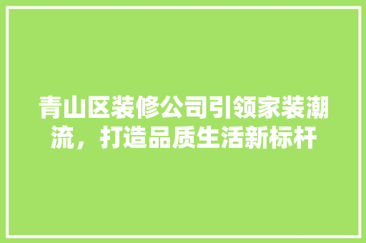 青山区装修公司引领家装潮流，打造品质生活新标杆