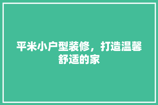 平米小户型装修，打造温馨舒适的家
