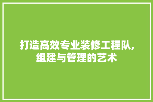 打造高效专业装修工程队,组建与管理的艺术 木雕艺术