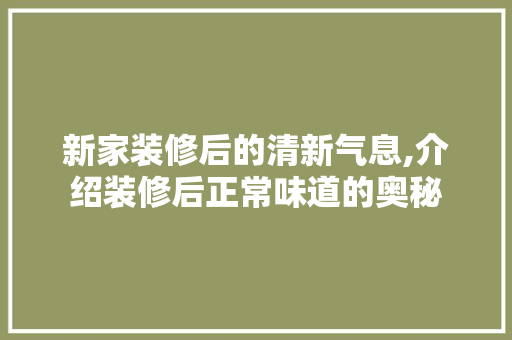 新家装修后的清新气息,介绍装修后正常味道的奥秘 木雕艺术