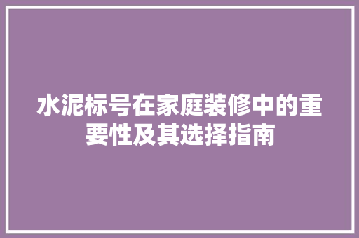 水泥标号在家庭装修中的重要性及其选择指南 室内设计