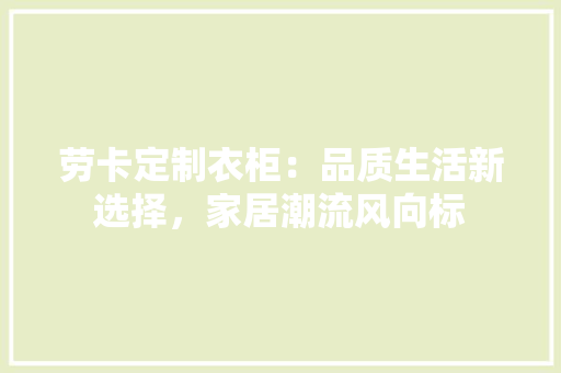 劳卡定制衣柜：品质生活新选择，家居潮流风向标 家居装修
