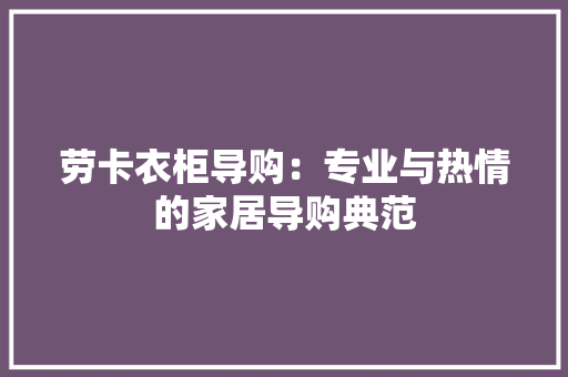 劳卡衣柜导购：专业与热情的家居导购典范 家居装修