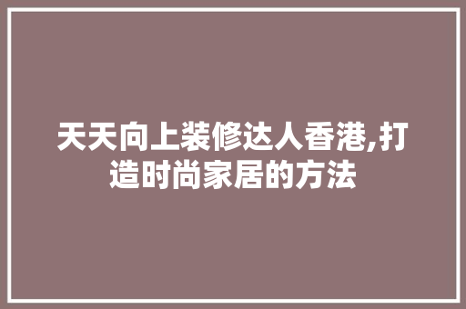 天天向上装修达人香港,打造时尚家居的方法 现代风格装饰