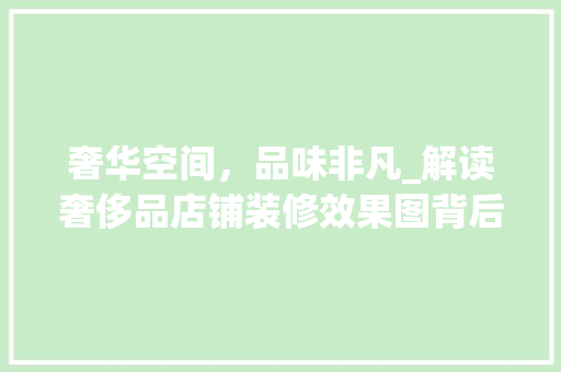 奢华空间，品味非凡_解读奢侈品店铺装修效果图背后的设计哲学 现代风格装饰